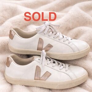 Veja White and Rose gold Leather Sneakers🤍